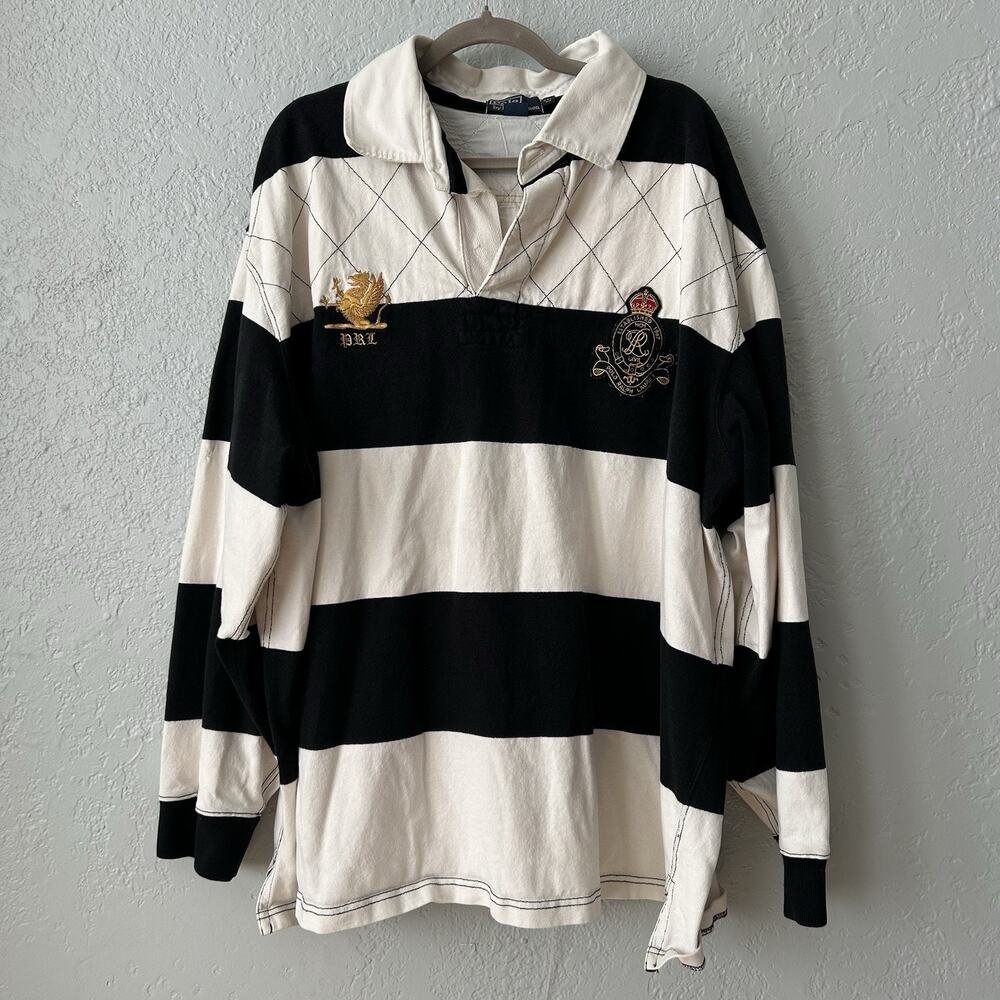 Vtg Polo Ralph Lauren Rugby Jersey PRLC Club #5 Mens 4XL Big Long Sleeve Striped